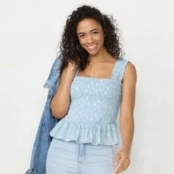 Women's LC Lauren Conrad Smocked Peplum Tank Blue Tulips -LC Lauren Conrad Shop unnamed file 4289