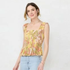 Women's LC Lauren Conrad Smocked Peplum Tank Blue Tulips -LC Lauren Conrad Shop unnamed file 4290