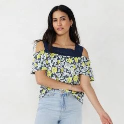 Petite LC Lauren Conrad Squareneck Lace Yoke Cold Shoulder Top Grand Blue -LC Lauren Conrad Shop unnamed file 4298