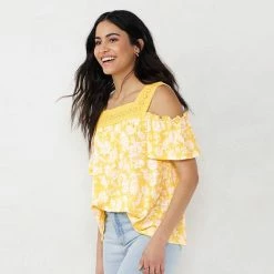 Petite LC Lauren Conrad Squareneck Lace Yoke Cold Shoulder Top Grand Blue -LC Lauren Conrad Shop unnamed file 4299