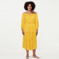 Plus Size LC Lauren Conrad Off-the-Shoulder Tiered Maxi Dress Yellow Beach Stripe -LC Lauren Conrad Shop unnamed file 4313