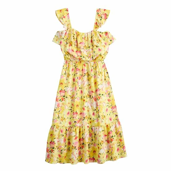 Women's LC Lauren Conrad Ruffle Midi Dress Yellow Blooms 3 Women's LC Lauren Conrad Ruffle Midi Dress Yellow Blooms - Image 3