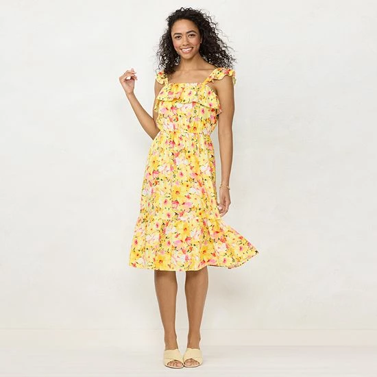 Women's LC Lauren Conrad Ruffle Midi Dress Yellow Blooms 4 Women's LC Lauren Conrad Ruffle Midi Dress Yellow Blooms - Image 4