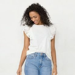 Petite LC Lauren Conrad Eyelet Ruffle Top Fruit Salad Pink -LC Lauren Conrad Shop unnamed file 4373