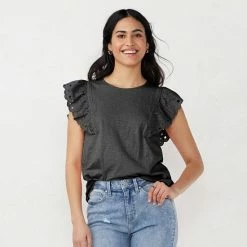 Petite LC Lauren Conrad Eyelet Ruffle Top Fruit Salad Pink -LC Lauren Conrad Shop unnamed file 4374