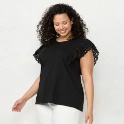 Plus Size LC Lauren Conrad Mixed Media Shell Tank Top Dull Black -LC Lauren Conrad Shop unnamed file 4394