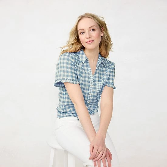Women's LC Lauren Conrad Button-Front Curved Hem Top Blue Gingham Women's LC Lauren Conrad Button-Front Curved Hem Top Blue Gingham -LC Lauren Conrad Shop unnamed file 4405