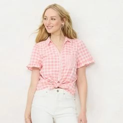 Women's LC Lauren Conrad Button-Front Curved Hem Top Blue Gingham 7 Women's LC Lauren Conrad Button-Front Curved Hem Top Blue Gingham -LC Lauren Conrad Shop unnamed file 4409