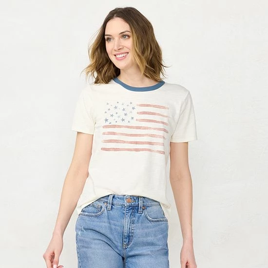 Women's LC Lauren Conrad Crewneck Graphic Tee Usa Flag 3 Women's LC Lauren Conrad Crewneck Graphic Tee Usa Flag - Image 3