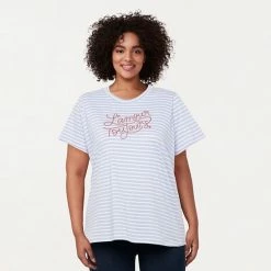 Plus Size LC Lauren Conrad Crewneck Graphic Tee Blue Stripe