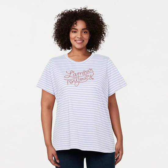 Plus Size LC Lauren Conrad Crewneck Graphic Tee Blue Stripe 3 Plus Size LC Lauren Conrad Crewneck Graphic Tee Blue Stripe - Image 3