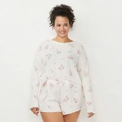 Plus Size LC Lauren Conrad Cozy Waffle Thermal Knit Long Sleeve Pajama Top & Pajama Shorts Sleep Set L Amour Pink -LC Lauren Conrad Shop unnamed file 4483