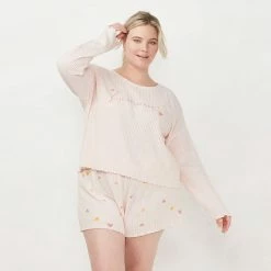 Plus Size LC Lauren Conrad Cozy Waffle Thermal Knit Long Sleeve Pajama Top & Pajama Shorts Sleep Set L Amour Pink -LC Lauren Conrad Shop unnamed file 4485