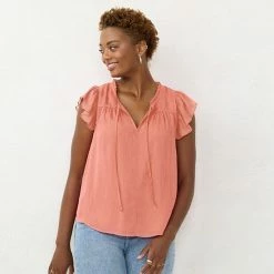 Women's LC Lauren Conrad Ruffle V-Neck Top Jersey Pink -LC Lauren Conrad Shop unnamed file 458
