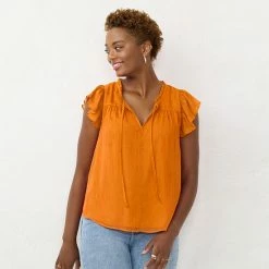 Women's LC Lauren Conrad Ruffle V-Neck Top Jersey Pink -LC Lauren Conrad Shop unnamed file 459