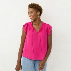 Women's LC Lauren Conrad Ruffle V-Neck Top Jersey Pink -LC Lauren Conrad Shop unnamed file 461