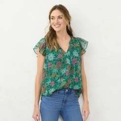 Women's LC Lauren Conrad Ruffle V-Neck Top Jersey Pink -LC Lauren Conrad Shop unnamed file 463