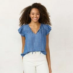 Women's LC Lauren Conrad Ruffle V-Neck Top Jersey Pink -LC Lauren Conrad Shop unnamed file 466