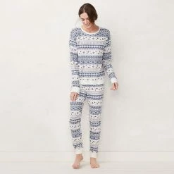 Petite LC Lauren Conrad Cozy Long Sleeve Pajama Top & Banded Bottom Pajama Pants Set Cream Brigitta Blooms -LC Lauren Conrad Shop unnamed file 497