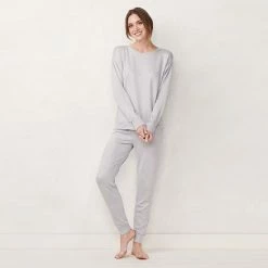 Petite LC Lauren Conrad Cozy Long Sleeve Pajama Top & Banded Bottom Pajama Pants Set Cream Brigitta Blooms -LC Lauren Conrad Shop unnamed file 501