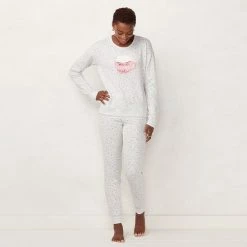 Petite LC Lauren Conrad Cozy Long Sleeve Pajama Top & Banded Bottom Pajama Pants Set Cream Brigitta Blooms -LC Lauren Conrad Shop unnamed file 503