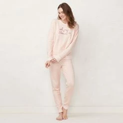 Petite LC Lauren Conrad Cozy Long Sleeve Pajama Top & Banded Bottom Pajama Pants Set Cream Brigitta Blooms -LC Lauren Conrad Shop unnamed file 504