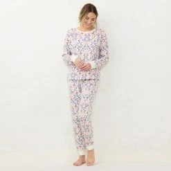 Petite LC Lauren Conrad Cozy Long Sleeve Pajama Top & Banded Bottom Pajama Pants Set Cream Brigitta Blooms -LC Lauren Conrad Shop unnamed file 507