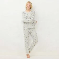 Petite LC Lauren Conrad Cozy Long Sleeve Pajama Top & Banded Bottom Pajama Pants Set Cream Brigitta Blooms -LC Lauren Conrad Shop unnamed file 509