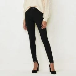 Petite LC Lauren Conrad High-Waisted Super Skinny Ponte Pants Black Ore