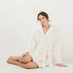 Women's LC Lauren Conrad Plush Hooded Wrap Robe Ivory -LC Lauren Conrad Shop unnamed file 552