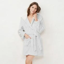 Women's LC Lauren Conrad Plush Hooded Wrap Robe Ivory -LC Lauren Conrad Shop unnamed file 557