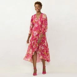 Women's LC Lauren Conrad High-Low Hem Faux-Wrap Maxi Dress Pink Pressed Peony -LC Lauren Conrad Shop unnamed file 567