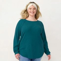 Plus Size LC Lauren Conrad Three Quarter Sleeve Raglan Ruffle Tunic Windsor Green -LC Lauren Conrad Shop unnamed file 632
