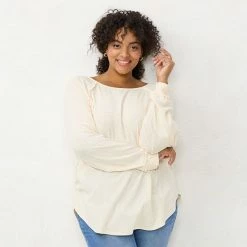 Plus Size LC Lauren Conrad Three Quarter Sleeve Raglan Ruffle Tunic Windsor Green -LC Lauren Conrad Shop unnamed file 634