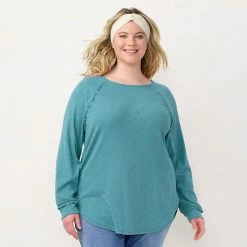 Plus Size LC Lauren Conrad Three Quarter Sleeve Raglan Ruffle Tunic Windsor Green -LC Lauren Conrad Shop unnamed file 636
