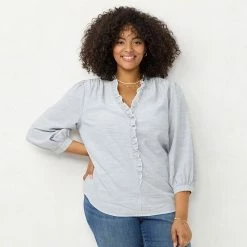 Plus Size LC Lauren Conrad Ruffle Blouse Blue Stripe -LC Lauren Conrad Shop unnamed file 641