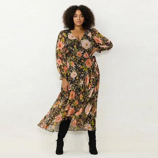 Plus Size LC Lauren Conrad Print Faux-Wrap Maxi Dress Multi Floral Diamond 4 Plus Size LC Lauren Conrad Print Faux-Wrap Maxi Dress Multi Floral Diamond - Image 4