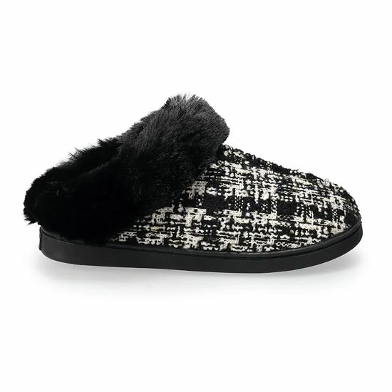 LC Lauren Conrad Tweed Collar Clog Slippers Black 2 LC Lauren Conrad Tweed Collar Clog Slippers Black - Image 2