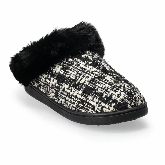 LC Lauren Conrad Tweed Collar Clog Slippers Black 6 LC Lauren Conrad Tweed Collar Clog Slippers Black - Image 6