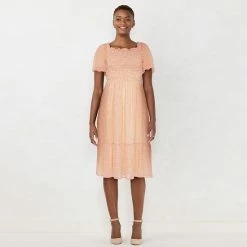 Women's LC Lauren Conrad Puff-Sleeve Smocked Midi Dress Copper Plaid -LC Lauren Conrad Shop unnamed file 691