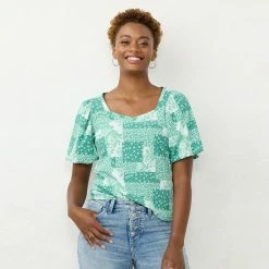 Women's LC Lauren Conrad Sweetheart Bubble-Sleeve Tee Denim Roselita