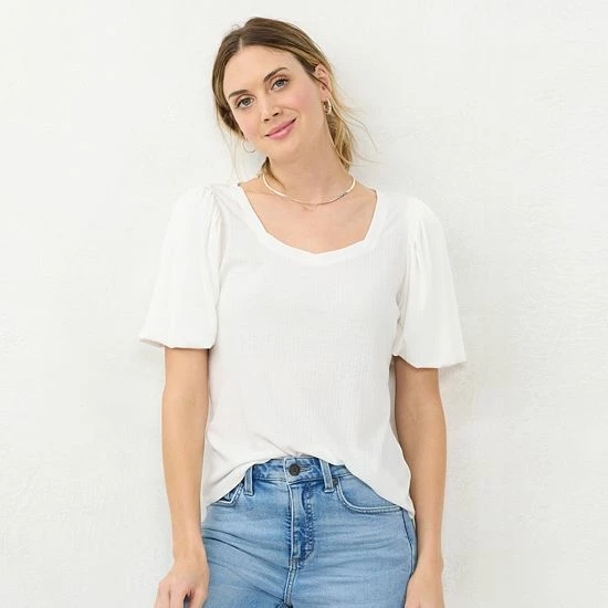 Women's LC Lauren Conrad Sweetheart Bubble-Sleeve Tee Denim Roselita 4 Women's LC Lauren Conrad Sweetheart Bubble-Sleeve Tee Denim Roselita - Image 4
