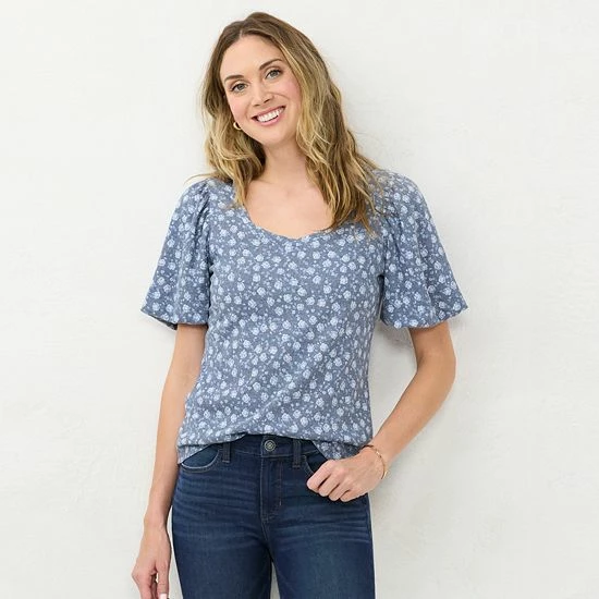 Women's LC Lauren Conrad Sweetheart Bubble-Sleeve Tee Denim Roselita 6 Women's LC Lauren Conrad Sweetheart Bubble-Sleeve Tee Denim Roselita - Image 6