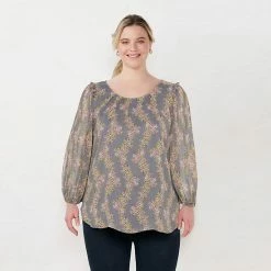 Plus Size LC Lauren Conrad Flowy Puff-Sleeve Popover Top Berry Mist -LC Lauren Conrad Shop unnamed file 716
