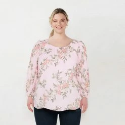 Plus Size LC Lauren Conrad Flowy Puff-Sleeve Popover Top Berry Mist -LC Lauren Conrad Shop unnamed file 718
