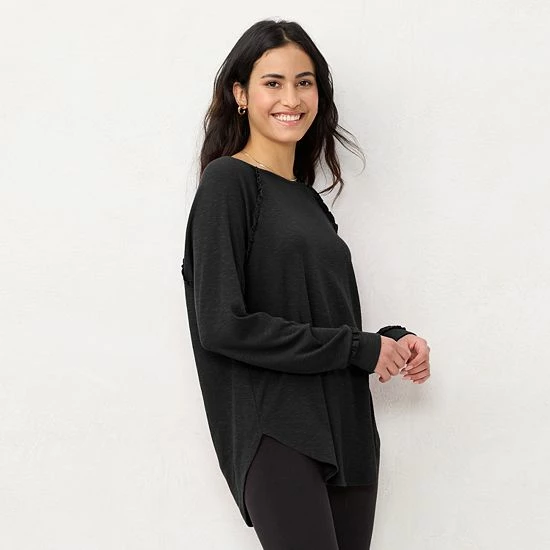 Women's LC Lauren Conrad Raglan Ruffle-Sleeve Tunic Pink Sheraton 4 Women's LC Lauren Conrad Raglan Ruffle-Sleeve Tunic Pink Sheraton - Image 4