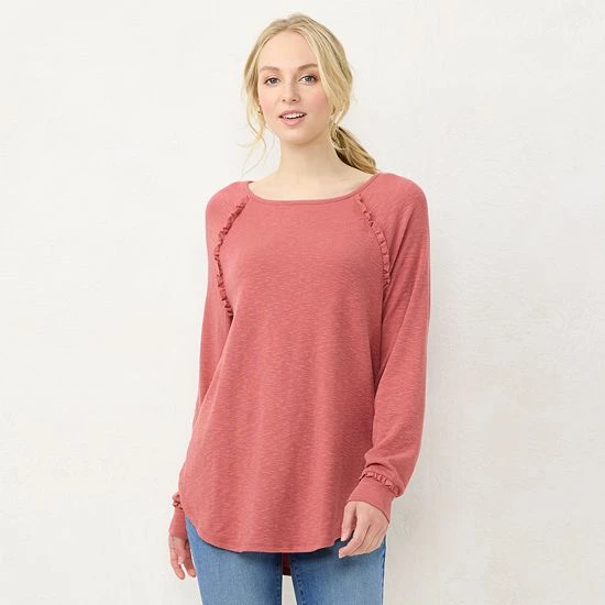 Women's LC Lauren Conrad Raglan Ruffle-Sleeve Tunic Pink Sheraton 6 Women's LC Lauren Conrad Raglan Ruffle-Sleeve Tunic Pink Sheraton - Image 6