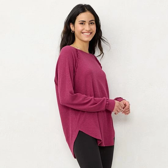 Women's LC Lauren Conrad Raglan Ruffle-Sleeve Tunic Pink Sheraton 7 Women's LC Lauren Conrad Raglan Ruffle-Sleeve Tunic Pink Sheraton - Image 7