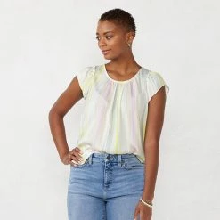 Women's LC Lauren Conrad Flowy Shirred Top Poolside Stripe -LC Lauren Conrad Shop unnamed file 773