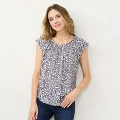 Women's LC Lauren Conrad Pleat Neck Top Natural Stripe